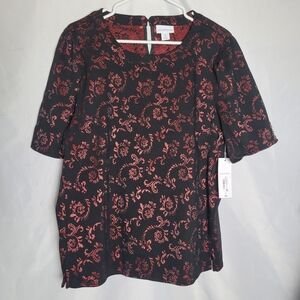 NWT Liz Claiborne Black & Metallic Red Roundneck Career Work Blouse Women's XL